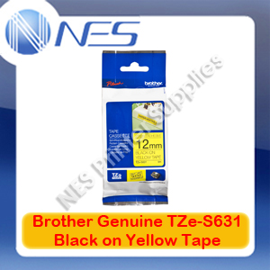 Brother Genuine TZe-S631 12mx8m Black on Yellow Strong Adhesive Tape for PT-D450